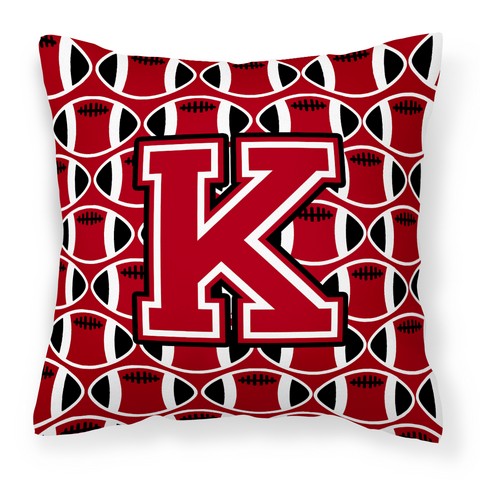 Letter K Football Red - Black & White Fabric Decorative Pillow