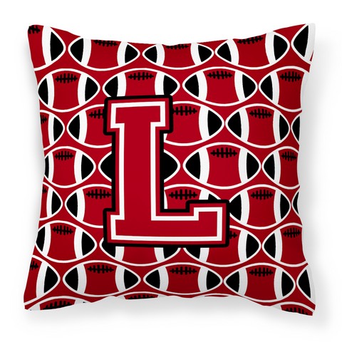 Letter L Football Red - Black & White Fabric Decorative Pillow