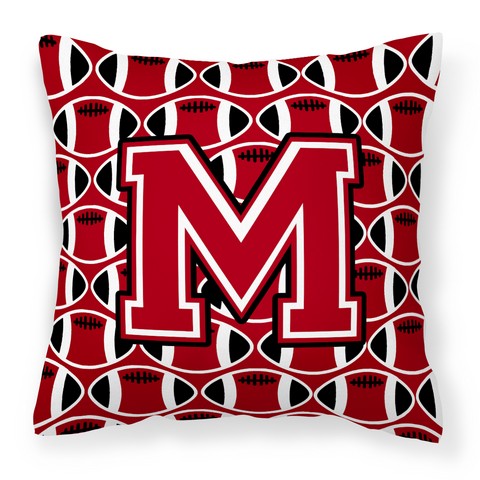 Letter M Football Red - Black & White Fabric Decorative Pillow