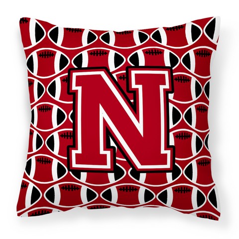 Letter N Football Red - Black & White Fabric Decorative Pillow