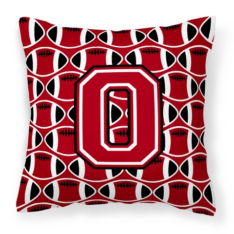 Letter O Football Red - Black & White Fabric Decorative Pillow