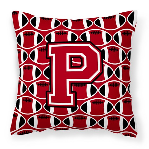 Letter P Football Red - Black & White Fabric Decorative Pillow