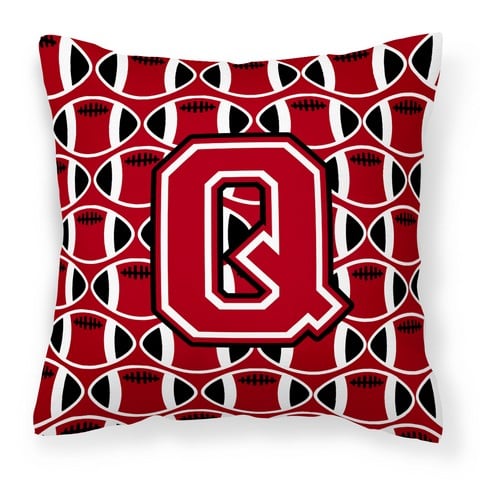 Letter Q Football Red - Black & White Fabric Decorative Pillow