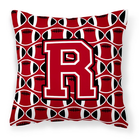 Letter R Football Red - Black & White Fabric Decorative Pillow