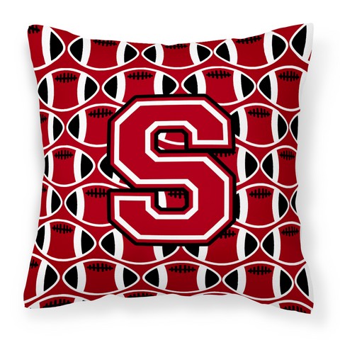 Letter S Football Red - Black & White Fabric Decorative Pillow