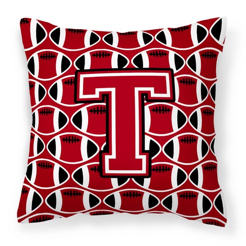 Letter T Football Red - Black & White Fabric Decorative Pillow