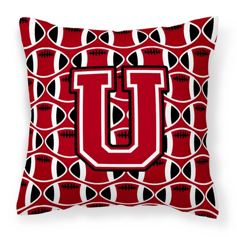 Picture of Carolines Treasures CJ1073-UPW1414 Letter U Football Red, Black & White Fabric Decorative Pillow