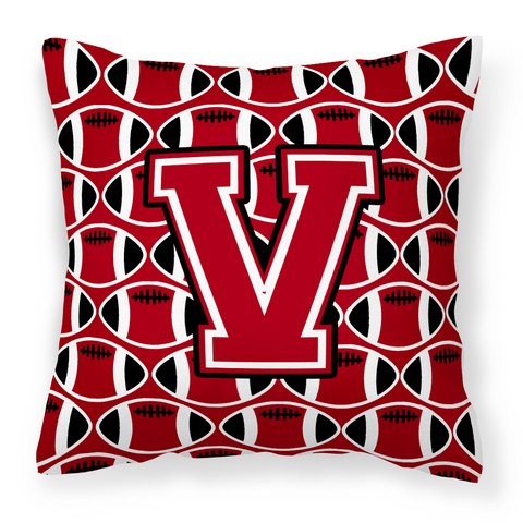 Letter V Football Red - Black & White Fabric Decorative Pillow