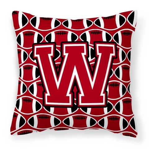 Letter W Football Red - Black & White Fabric Decorative Pillow