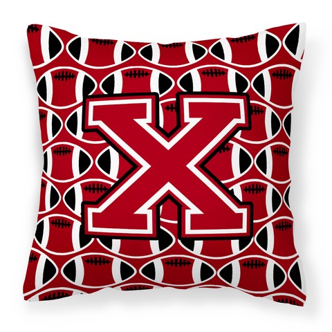 Letter X Football Red - Black & White Fabric Decorative Pillow