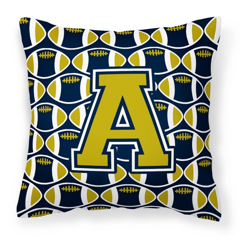 Picture of Carolines Treasures CJ1074-APW1414 Letter A Football Blue & Gold Fabric Decorative Pillow, 14 x 3 x 14 in.