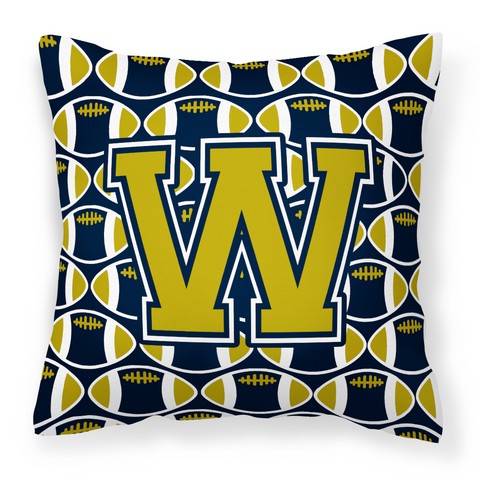 CJ1074-WPW1414 Letter W Football Blue & Gold Fabric Decorative Pillow, 14 x 3 x 14 in.