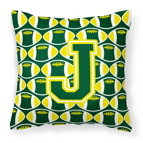 Letter J Football Green & Yellow Fabric Decorative Pillow - Green & Yellow - 14in. H x 3in. W x 14in. L
