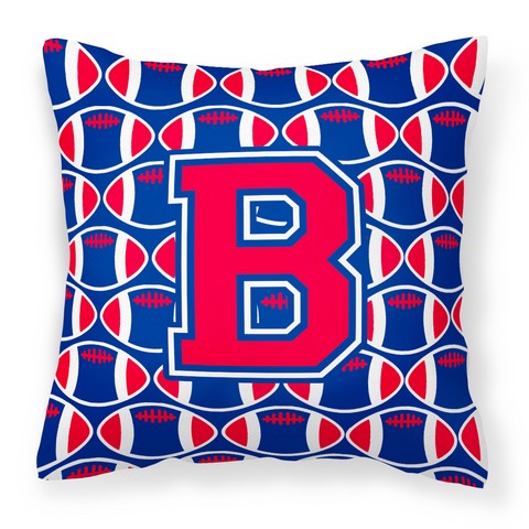 Letter B Football Harvard Crimson & Yale Blue Fabric Decorative Pillow