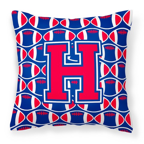 Letter H Football Harvard Crimson & Yale Blue Fabric Decorative Pillow