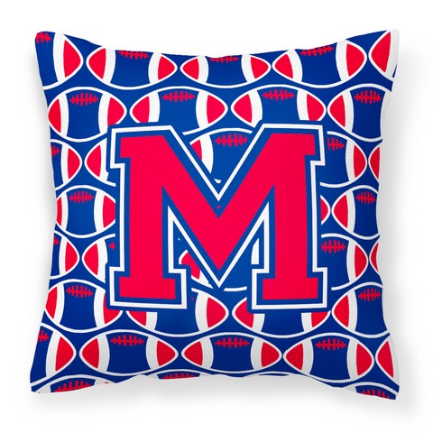 Letter M Football Harvard Crimson & Yale Blue Fabric Decorative Pillow