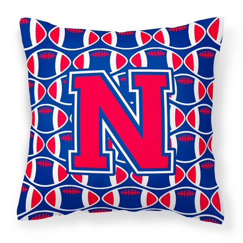 Letter N Football Harvard Crimson & Yale Blue Fabric Decorative Pillow
