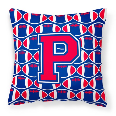 Letter P Football Harvard Crimson & Yale Blue Fabric Decorative Pillow
