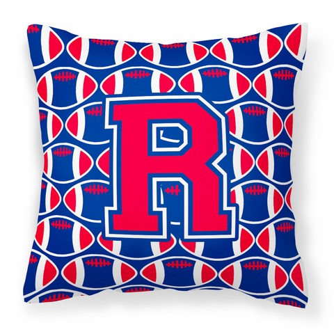 Letter R Football Harvard Crimson & Yale Blue Fabric Decorative Pillow