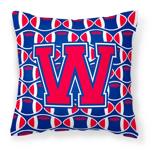 Letter W Football Harvard Crimson & Yale Blue Fabric Decorative Pillow
