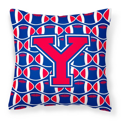 Letter Y Football Harvard Crimson & Yale Blue Fabric Decorative Pillow