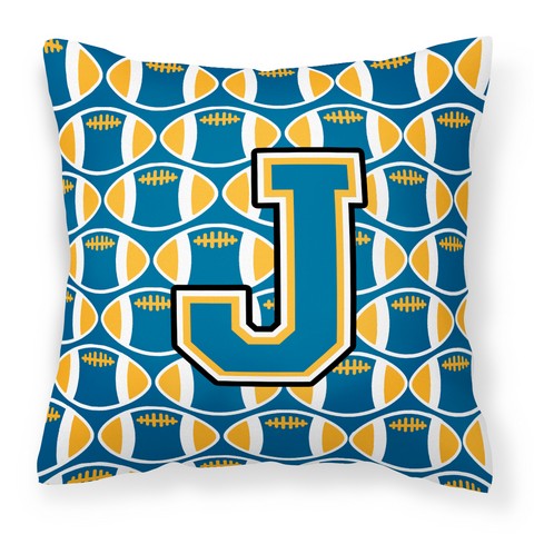 Letter J Football Blue & Gold Fabric Decorative Pillow - Blue & Gold - 14in. H x 3in. W x 14in. L