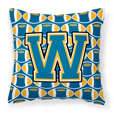 Letter W Football Blue & Gold Fabric Decorative Pillow - 14 x 3 x 14 in.
