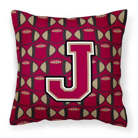 Letter J Football Garnet & Gold Fabric Decorative Pillow - Garnet & Gold - 14in. H x 3in. W x 14in. L