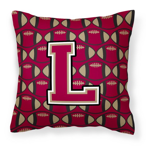 Letter L Football Garnet & Gold Fabric Decorative Pillow