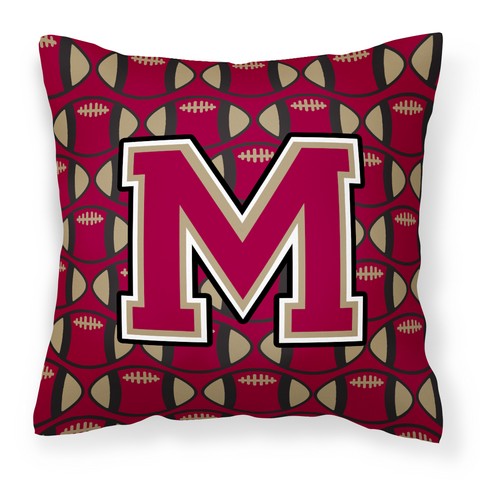 Letter M Football Garnet & Gold Fabric Decorative Pillow