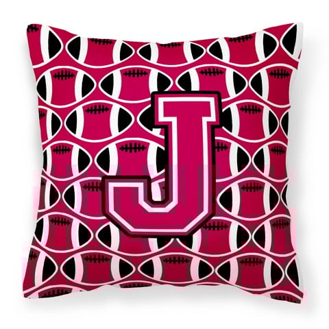 Picture of Carolines Treasures CJ1079-JPW1414 Letter J Football Crimson & White Fabric Decorative Pillow