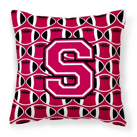 Picture of Carolines Treasures CJ1079-SPW1414 Letter S Football Crimson & White Fabric Decorative Pillow