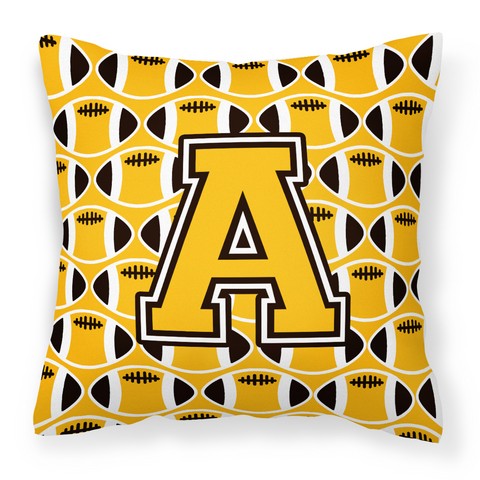 Letter A Football Black - Old Gold & White Fabric Decorative Pillow