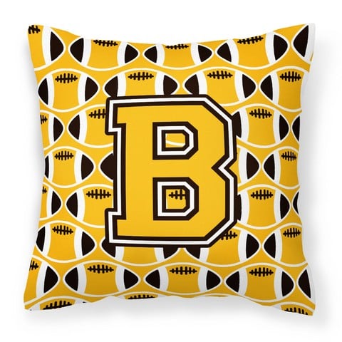 Letter B Football Black - Old Gold & White Fabric Decorative Pillow