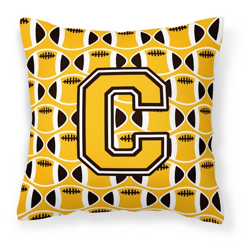 Letter C Football Black - Old Gold & White Fabric Decorative Pillow