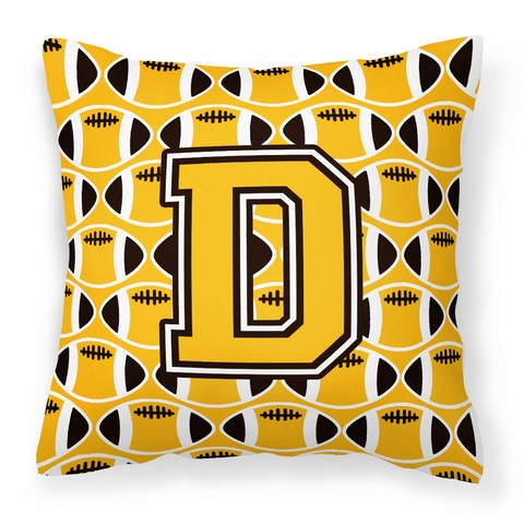 Letter D Football Black - Old Gold & White Fabric Decorative Pillow
