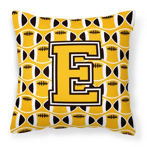 Letter E Football Black - Old Gold & White Fabric Decorative Pillow