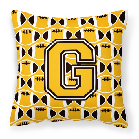 Letter G Football Black - Old Gold & White Fabric Decorative Pillow