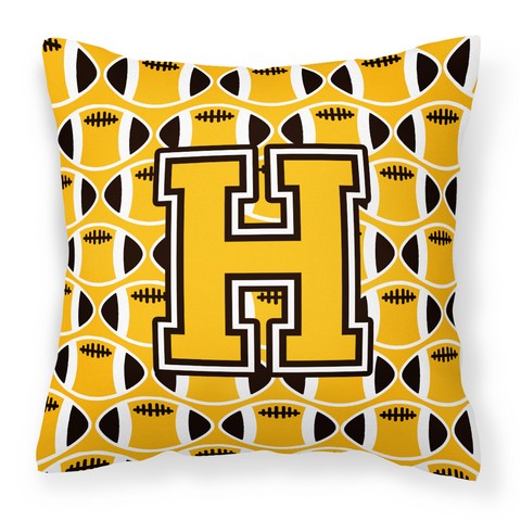Letter H Football Black - Old Gold & White Fabric Decorative Pillow