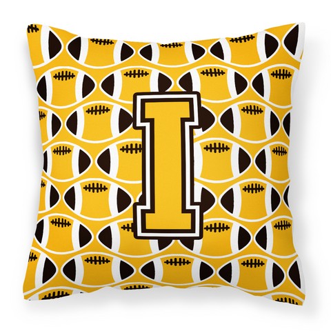 Letter I Football Black - Old Gold & White Fabric Decorative Pillow