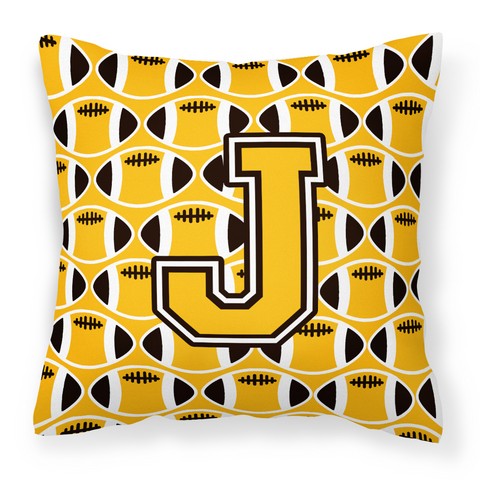 Letter J Football Black - Old Gold & White Fabric Decorative Pillow