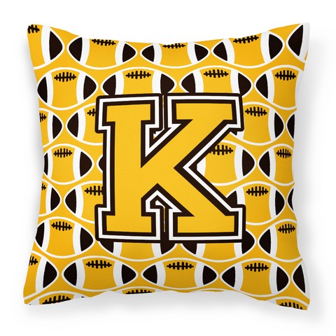 Letter K Football Black - Old Gold & White Fabric Decorative Pillow