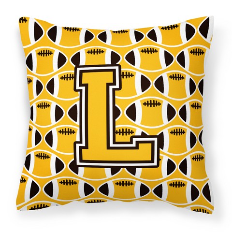 Letter L Football Black - Old Gold & White Fabric Decorative Pillow