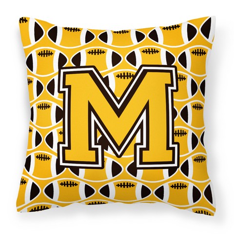 Letter M Football Black - Old Gold & White Fabric Decorative Pillow