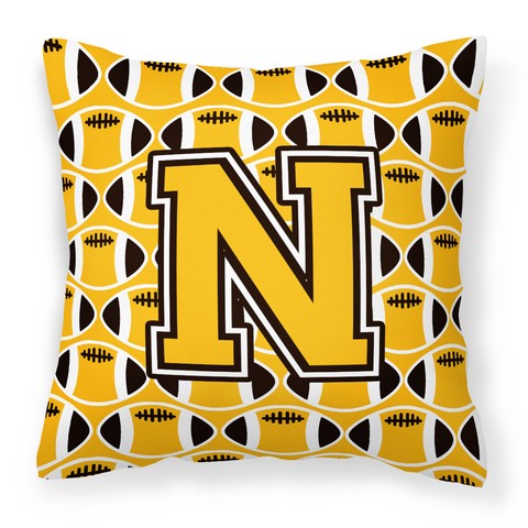 Letter N Football Black - Old Gold & White Fabric Decorative Pillow