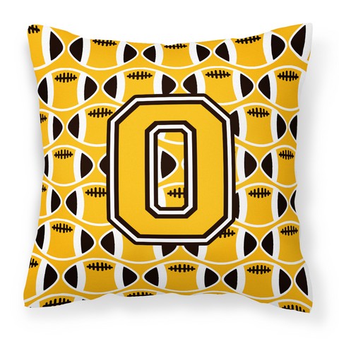 Letter O Football Black - Old Gold & White Fabric Decorative Pillow