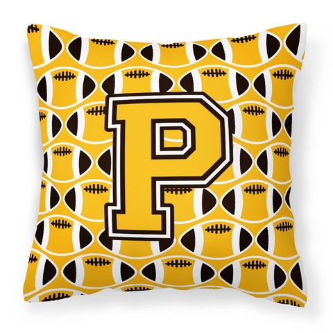 Letter P Football Black - Old Gold & White Fabric Decorative Pillow