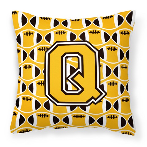 Letter Q Football Black - Old Gold & White Fabric Decorative Pillow