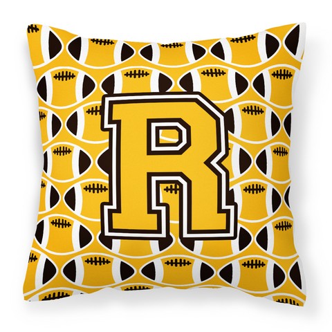 Letter R Football Black - Old Gold & White Fabric Decorative Pillow