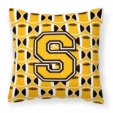 Letter S Football Black - Old Gold & White Fabric Decorative Pillow
